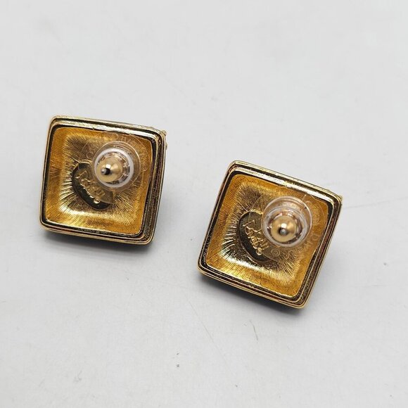 Joan Rivers Square Post Earrings With Black Enamel & Orange Stone - Picture 3 of 4